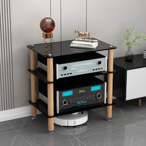 Rack - Medien-Aufbewahrungsschrank mit Einlegeböden aus gehärtetem Glas & stoßdämpfenden Holzbeinen - Audio-Rack für Home Entertainment System Rack - Medien-Aufbewahrungsschrank mit Einlegeböden aus gehärtetem Glas & stoßdämpfenden Holzbeinen - Audio-Rack für Home Entertainment System von Generisch