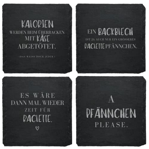 Raclette-Untersetzer aus Schiefer (4 Stk.) für Raclette-Pfännchen - Pfannen-Untersetzer für Raclette mit Gravur für Silvester - Raclette-Zubehör | Silvesterdeko von Generisch