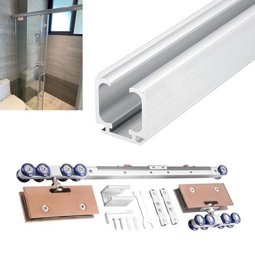 Rahmenloses Glasschiebetür-Set für Badezimmer, reibungsloser Schließmechanismus, verstellbare Hardware für einzelne Türen, Schienensystem, moderne Scheunentürlösung Rahmenloses Glasschiebetür-Set für Badezimmer, reibungsloser Schließmechanismus, verstellbare Hardware für einzelne Türen, Schienensystem, moderne Scheunentürlösung von Generisch