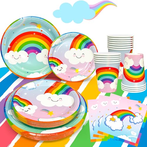 Rainbow Partygeschirr Service 20 Gäste, Partygeschirr Regenbogen Set, Regenbogen Pappteller Pappbecher Servietten und Regenbogen Tischdecke etc Regenbogen Geschirr Deko Rainbow Partygeschirr Service 20 Gäste, Partygeschirr Regenbogen Set, Regenbogen Pappteller Pappbecher Servietten und Regenbogen Tischdecke etc Regenbogen Geschirr Deko von Generisch