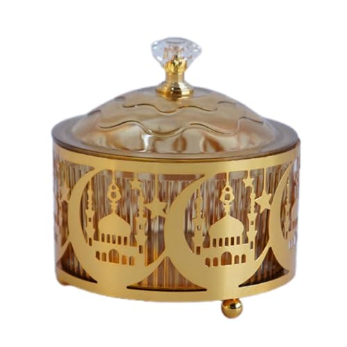Ramadan Candy Jar with Lid, Middle Eastern Arabische Eid Candy Serving Tea Storage Tray Eid Serving Contai Food Metal Tray von Generisch