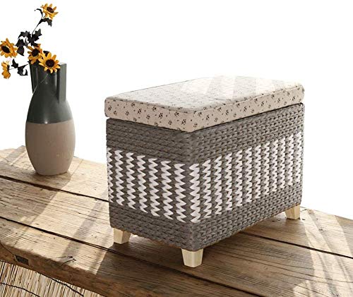 Rattan Aufbewahrungskorb - Multifunktionaler Fußhocker aus Weide mit Massivholzstruktur für Wohnzimmer-Dekor - Stilvoller Kofferraum Rattan Aufbewahrungskorb - Multifunktionaler Fußhocker aus Weide mit Massivholzstruktur für Wohnzimmer-Dekor - Stilvoller Kofferraum von Generisch