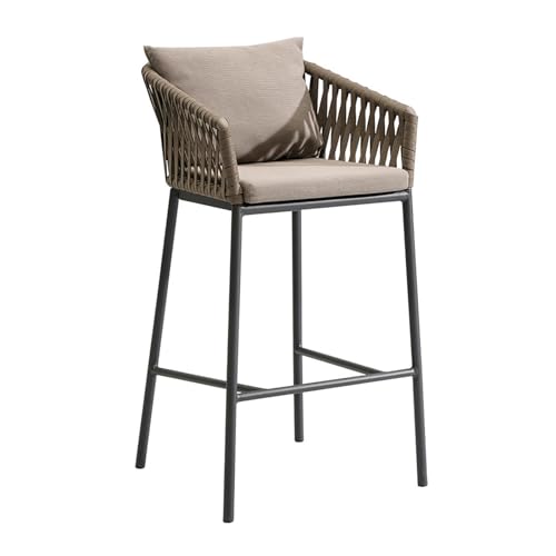 Rattan-Barhocker mit Fußstütze und Rückenlehne, hohe Küchen-Hocker, Kneipen-Hocker für Frühstückstheke, 2er-Set von Generisch