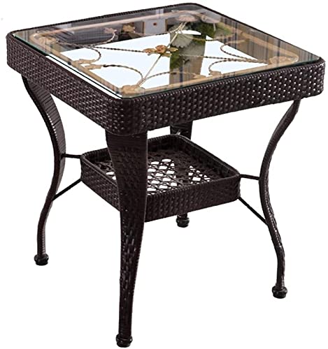 Rattan-Couchtisch mit Glasplatte, quadratischer Beistelltisch für Wohnzimmer und Schlafzimmer, schwarz, gewebtes Design, 55,5 x 60 cm Rattan-Couchtisch mit Glasplatte, quadratischer Beistelltisch für Wohnzimmer und Schlafzimmer, schwarz, gewebtes Design, 55,5 x 60 cm von Generisch