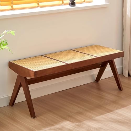 Rattan-Eingangsbank, Schlafzimmer, Aufbewahrungssitz, Flur, Möbel, Wohnzimmer, Akzent, 128 cm, braune Eingangsbank für stilvolle Heimdekoration von Generisch
