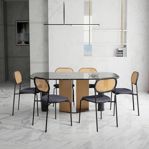 Rattan-Esszimmerstühle mit Rückenlehne, bequeme Küchenstühle für Wohnzimmer, stilvolle schwarze Esszimmermöbel (6 Stück) von Generisch
