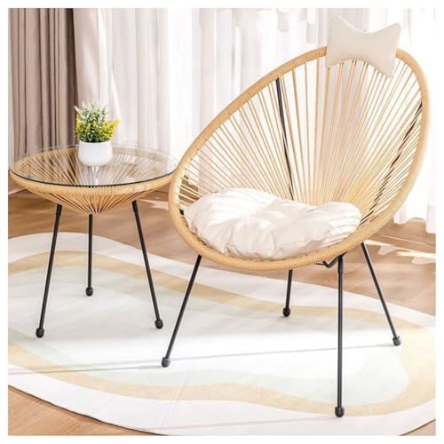 Rattan Papasansessel mit weichem Kissen für Terrasse und Garten - inklusive gelbem Stuhl und Tischset von Generisch