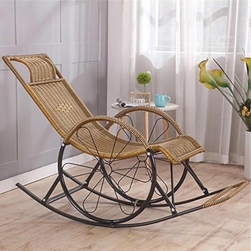 Rattan-Schaukelstuhl, Massivholz, hohe Rückenlehne, Liegesitz mit Rädern, Design für Terrasse, Garten, Hinterhof, Innenbereich von Generisch