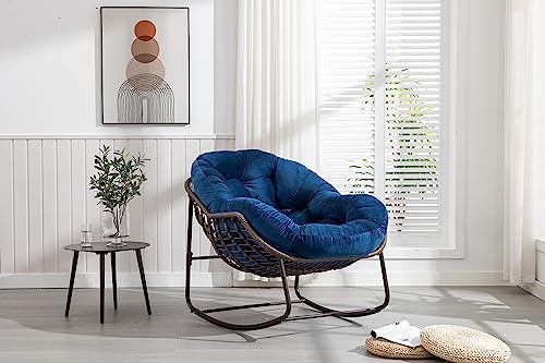 Rattan-Schaukelstuhl, gepolsterter Schaukelstuhl f¨¹r den Au?enbereich, f¨¹r Veranda, Wohnzimmer, Terrasse und Garten, Marineblau von Generisch