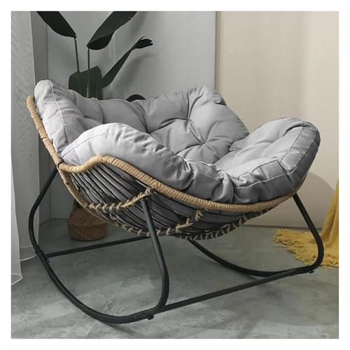 Rattan-Schaukelstuhl mit Kissen – moderner Eierförmiger Garten-Lounge-Sessel mit dickem Kissen und robustem Stahlrahmen Rattan-Schaukelstuhl mit Kissen – moderner Eierförmiger Garten-Lounge-Sessel mit dickem Kissen und robustem Stahlrahmen von Generisch