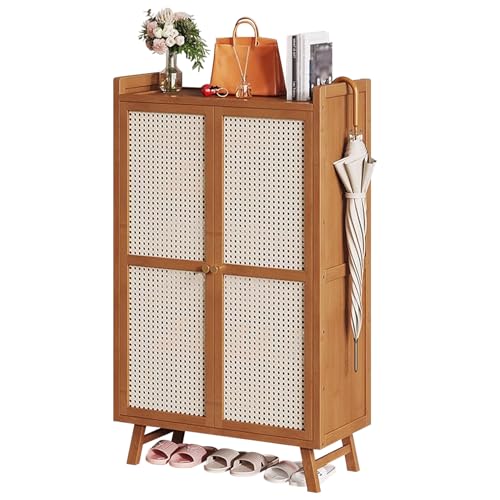 Rattan-Schuhregal, multifunktional, 5-stöckig/7-stöckig, Schrank-Organizer, Aufbewahrungsschrank für Eingangsbereich und Schlafzimmer, stilvolles schmales Design mit Türen Rattan-Schuhregal, multifunktional, 5-stöckig/7-stöckig, Schrank-Organizer, Aufbewahrungsschrank für Eingangsbereich und Schlafzimmer, stilvolles schmales Design mit Türen von Generisch