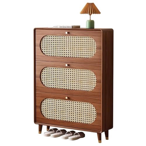 Rattan-Schuhschrank für den Eingangsbereich, 3 Klappschubladen, freistehend, Holzregal für Flur und Foyer, stilvolle versteckte Schuhaufbewahrungslösung Rattan-Schuhschrank für den Eingangsbereich, 3 Klappschubladen, freistehend, Holzregal für Flur und Foyer, stilvolle versteckte Schuhaufbewahrungslösung von Generisch