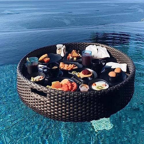 Rattan gewebter schwimmender Tabletttisch für Schwimmbad und Spa, braun, ideal für Sandbänke, Bad und Partys, schwimmendes Tablett für Erwachsene, Serviertablett im Freien von Generisch