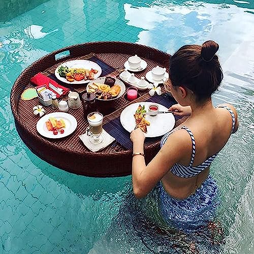 Rattan gewebtes Serviertablett – schwimmendes Frühstückstablett mit Griffen für Pool, ideal zum Servieren von Getränken und Brunch, 80 cm Rattan gewebtes Serviertablett – schwimmendes Frühstückstablett mit Griffen für Pool, ideal zum Servieren von Getränken und Brunch, 80 cm von Generisch