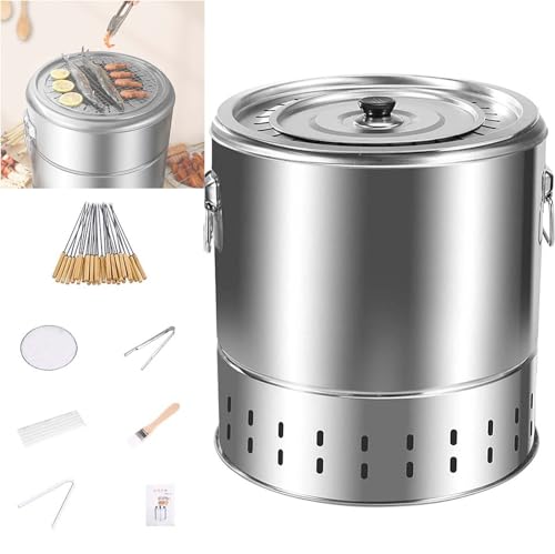 Rauchfreier BBQ Holzkohlegrill - 360° Rundum Braten, Ölkohle-Trennung für Camping, Garten, Kochen im Freien von Generisch