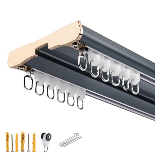 Raumteiler-Deckenvorhangschiene, Doppelte Vorhangstangen, Aluminium Gardinenschiene for Fenster, for Badezimmer/Pavillon/Büro(Blau,5.6m) von Generisch