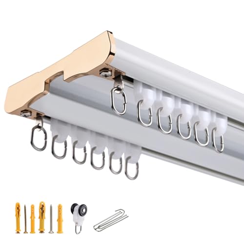 Raumteiler-Deckenvorhangschiene, Doppelte Vorhangstangen, Aluminium Gardinenschiene for Fenster, for Badezimmer/Pavillon/Büro(Weiß,0.7m) von Generisch