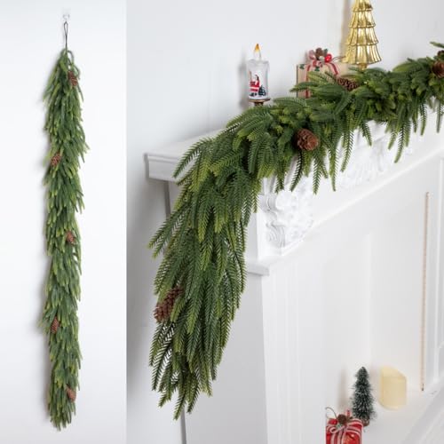 Real Touch Norfolk Pine Weihnachtsgirlande, grüne künstliche Girlande, künstliche Grüngirlande für Urlaub, Kamin, Kaminsims, Fenster, Innen- und Außenbereich, Dekor (A, 150 cm) von Generisch
