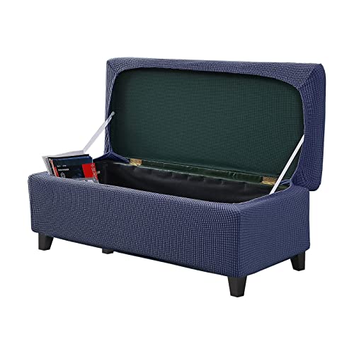 Rechteckige Abdeckung für Sitzbank, faltbar, Polsterhocker-Abdeckung, marineblau, Fußhocker-Schutz für Ottomane und Sofas, stilvoller Möbelschutz (klein) von Generisch