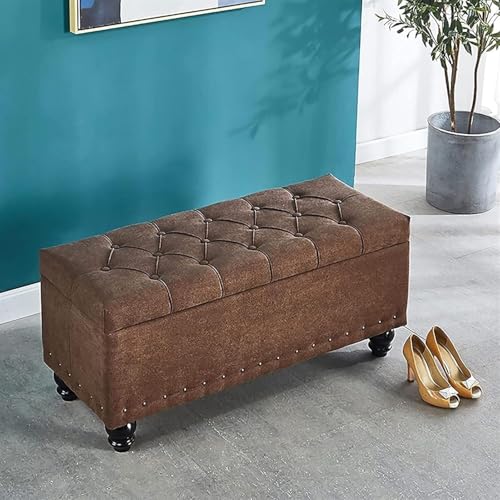 Rechteckige Aufbewahrungsbank, gepolstert, Leinen, Ottomane, moderner Hocker für Wohnzimmer, Eingangsbereich, Wickeltisch (Braun, 60 x 40 x 45 cm) – stilvolle und funktionale Möbel von Generisch