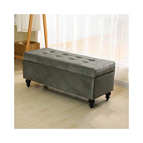 Rechteckige Aufbewahrungsbox, Fußhocker mit Scharnierdeckel, 60 cm, Grau von Generisch
