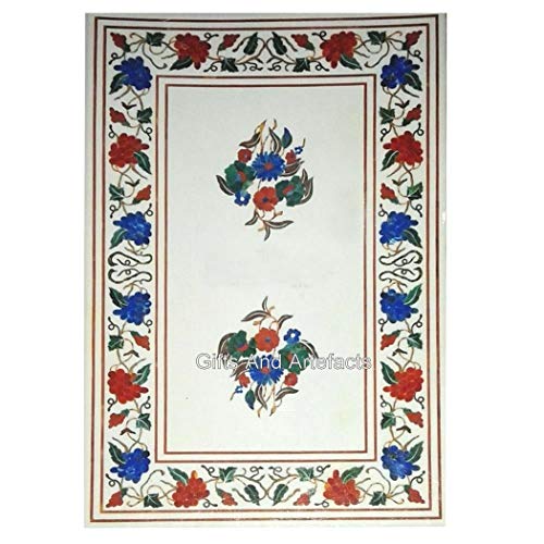 Rechteckige Marmor-Tischplatte mit Halbedelsteineinlage, 61 x 91 cm, weißer Marmor-Esstisch für Zuhause und Restaurant von Generisch