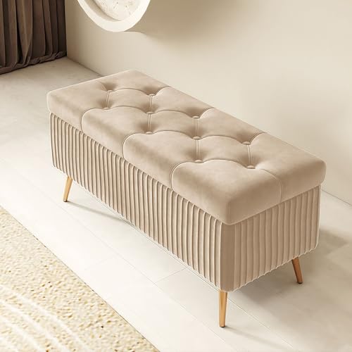 Rechteckige Ottoman-Bank aus Holz, stilvolle Sitzfläche für den Eingangsbereich, multifunktionale Aufbewahrungsbox, Fußhocker mit Beinen, perfekt für Schlafzimmer und Wohnzimmer von Generisch