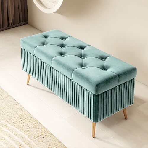 Rechteckige Ottomane aus Holz – Inneneingangssitz Stilvoller Pouf-Behälter mit Füßen, vielseitige Schlafzimmer-Aufbewahrungsbox, moderne Wohnmöbel von Generisch