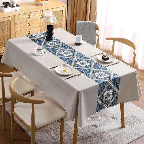 Rechteckige PVC-Tischdecke für Wohnzimmer, 140 x 220 cm, Beige mit Rautenmuster, perfekt für Partys und Veranstaltungen, langlebig und leicht zu reinigen von Generisch