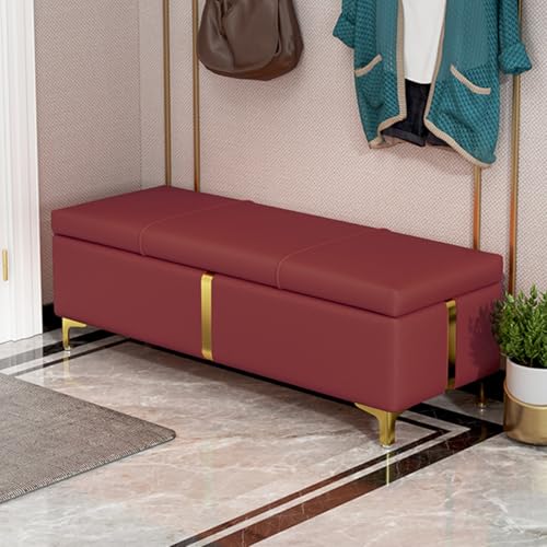 Rechteckige Sitzbank mit Stauraum, Leder, gepolsterte Eingangsbank mit Metallbeinen, moderner Fußhocker mit Stauraum für Wohnzimmer, Schlafzimmer, Bettende, Eingangsbereich von Generisch