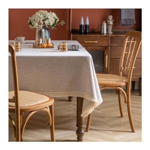 Rechteckige Tischdecke, 100 x 140 cm, waschbar, Polyester, Tischdecke mit Quasten, elegante einfarbige Küchendekoration, perfekt für Esstische, Beige von Generisch