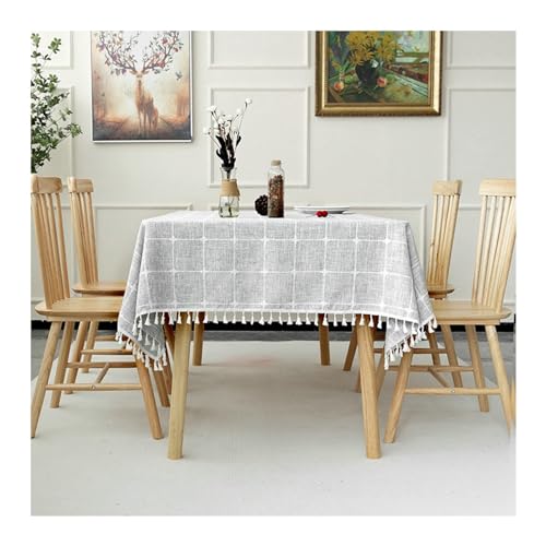 Rechteckige Tischdecke, 100 x 160 cm, waschbar, Polyester, mit Karomuster und Quasten, vielseitig einsetzbar, für Innen- und Außenbereich, Ess- und Picknicktischdecke, Grau von Generisch