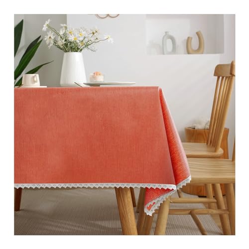 Rechteckige Tischdecke, 135 x 135 cm, waschbar, Polyester, wasserabweisend, einfarbig, mit elegantem Spitzenbesatz, perfekt für Küche, Esszimmer und Picknick-Events, Orange von Generisch