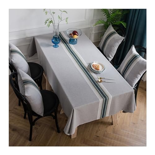 Rechteckige Tischdecke, 135 x 180 cm, waschbar, Polyester-Leinen, mit gestickten Streifen, für Café, Restaurant und Buffet, Tischdekoration von Generisch