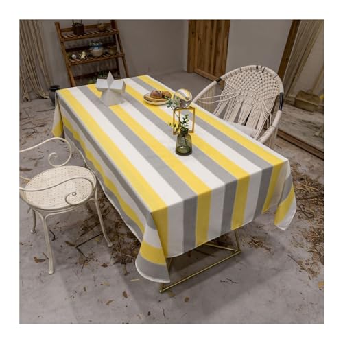 Rechteckige Tischdecke, 135 x 220 cm, waschbar, Baumwoll-Leinen, gestreiftes Design, perfekt für Picknicks, Partys, Abendessen, Gelb und Grau Rechteckige Tischdecke, 135 x 220 cm, waschbar, Baumwoll-Leinen, gestreiftes Design, perfekt für Picknicks, Partys, Abendessen, Gelb und Grau von Generisch