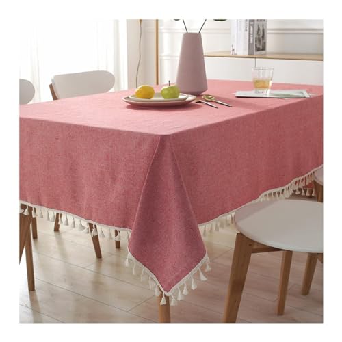Rechteckige Tischdecke, 140 x 140 cm, waschbar, Polyester-Baumwolle, einfache einfarbige Farbe mit Quasten, perfekt für den Innen- und Außenbereich, Hellrot Rechteckige Tischdecke, 140 x 140 cm, waschbar, Polyester-Baumwolle, einfache einfarbige Farbe mit Quasten, perfekt für den Innen- und Außenbereich, Hellrot von Generisch