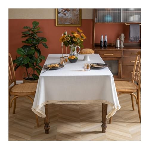 Rechteckige Tischdecke, 140 x 160 cm, waschbar, Polyester-Tischdecke mit Quasten, einfarbig, weiß, ideal für Partys, Picknicks, Esszimmer und Gartendekoration Rechteckige Tischdecke, 140 x 160 cm, waschbar, Polyester-Tischdecke mit Quasten, einfarbig, weiß, ideal für Partys, Picknicks, Esszimmer und Gartendekoration von Generisch