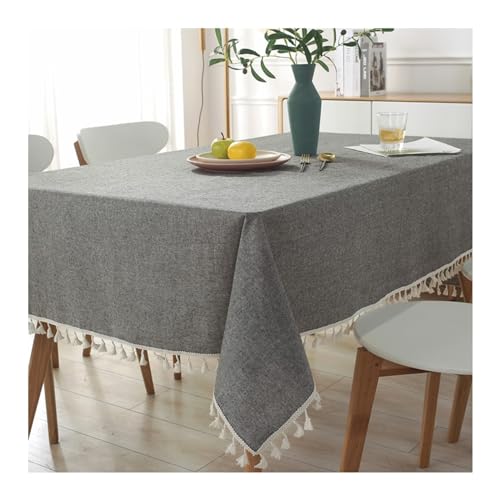 Rechteckige Tischdecke, 140 x 180 cm, waschbar, Polyester, Baumwolle, einfarbig, mit Quasten, perfekt für Innen- und Außenbereich, elegante Tischdecke, Grau Rechteckige Tischdecke, 140 x 180 cm, waschbar, Polyester, Baumwolle, einfarbig, mit Quasten, perfekt für Innen- und Außenbereich, elegante Tischdecke, Grau von Generisch