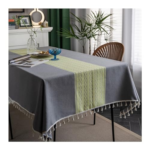Rechteckige Tischdecke, 140 x 240 cm, waschbar, Polyester, mit elegantem Rautenblattmuster und Quasten, perfekt für Picknicks, Partys und Esszimmer, Graugrün Rechteckige Tischdecke, 140 x 240 cm, waschbar, Polyester, mit elegantem Rautenblattmuster und Quasten, perfekt für Picknicks, Partys und Esszimmer, Graugrün von Generisch