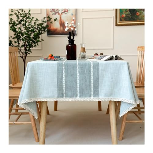 Rechteckige Tischdecke, 140 x 260 cm, waschbar, Polyester, Tischdecke mit eleganten Streifen und Spitzenbesatz, ideal für Küche und Esszimmer, Grau von Generisch