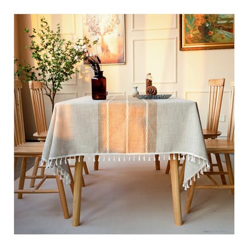 Rechteckige Tischdecke, 140 x 260 cm, waschbar, Polyester, gestreift, Tischdecke mit Quasten, für Picknick, Party und Essen im Freien, leicht und Tischwäsche von Generisch