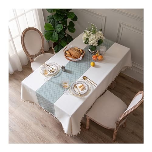 Rechteckige Tischdecke, 140 x 260 cm, waschbar, Polyester, mit elegantem Rautenmuster und Quasten, perfekt für Picknicks, Partys und Abendessen, Beige / Grün Rechteckige Tischdecke, 140 x 260 cm, waschbar, Polyester, mit elegantem Rautenmuster und Quasten, perfekt für Picknicks, Partys und Abendessen, Beige / Grün von Generisch
