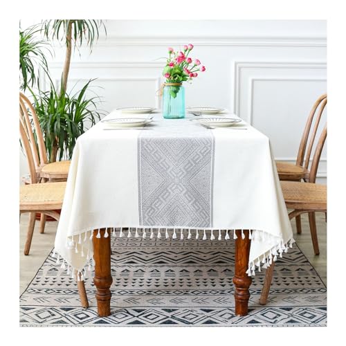 Rechteckige Tischdecke, 140 x 300 cm, waschbar, Polyester, mit geometrischem Diamant-Design und Quasten, ideal für Picknicks, Partys, Esszimmer, Beige / Grau Rechteckige Tischdecke, 140 x 300 cm, waschbar, Polyester, mit geometrischem Diamant-Design und Quasten, ideal für Picknicks, Partys, Esszimmer, Beige / Grau von Generisch