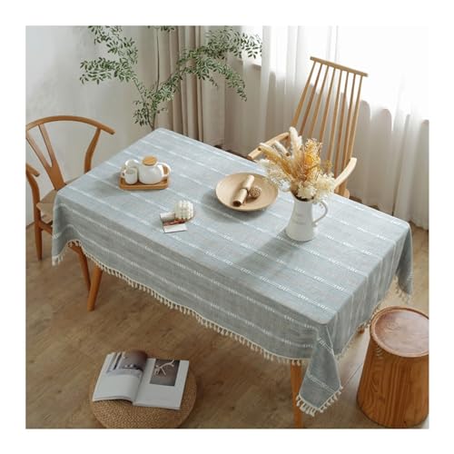 Rechteckige Tischdecke, 140 x 300 cm, waschbar, Polyester-Tischdecke mit Quastenbesatz, perfekt für Partys, Picknicks, Esszimmer, Garten, elegantes blaugraues Design von Generisch