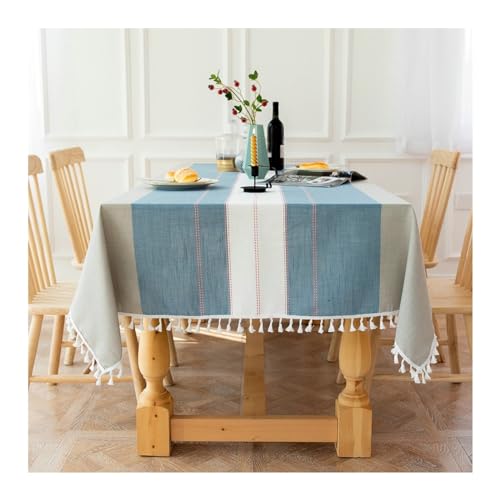 Rechteckige Tischdecke, 140 x 300 cm, waschbar, Polyester mit gestickten Streifen und Quasten, grau-blau, Esstischabdeckung für Küche und Esszimmer Rechteckige Tischdecke, 140 x 300 cm, waschbar, Polyester mit gestickten Streifen und Quasten, grau-blau, Esstischabdeckung für Küche und Esszimmer von Generisch