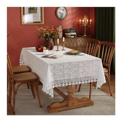 Rechteckige Tischdecke, 150 x 180 cm, waschbar, Baumwolle, mit elegantem 3D-Stickerei-Ranken-Design, ideal für Picknicks, Partys, Abendessen, Weiß Rechteckige Tischdecke, 150 x 180 cm, waschbar, Baumwolle, mit elegantem 3D-Stickerei-Ranken-Design, ideal für Picknicks, Partys, Abendessen, Weiß von Generisch