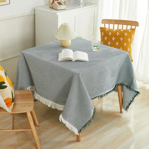 Rechteckige Tischdecke, 180 x 260 cm, Grün und Weiß, Stil 7, einfarbig, Polyester-Baumwolle, Tischdecke mit Quasten, perfekt für Esszimmer und Veranstaltungen von Generisch