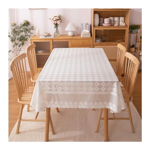 Rechteckige Tischdecke, 90 x 90 cm, waschbar, Polyester mit elegantem Spitzen-Blumen-Design und gewelltem Rand, ideal für Küche und Esszimmer, Beige und Weiß von Generisch