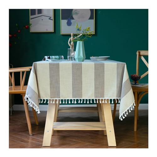 Rechteckige Tischdecke, 99 x 160 cm, waschbar, Polyester mit Streifen und Quasten, ideal für Café, Restaurant und Buffet, Tischdekoration, graue Tischdecke von Generisch
