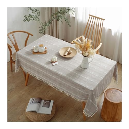 Rechteckige Tischdecke, gestreift, 140 x 180 cm, waschbar, Polyester mit stilvollen Quasten, perfekt für Picknicks im Esszimmer und besondere Anlässe, Khaki Rechteckige Tischdecke, gestreift, 140 x 180 cm, waschbar, Polyester mit stilvollen Quasten, perfekt für Picknicks im Esszimmer und besondere Anlässe, Khaki von Generisch